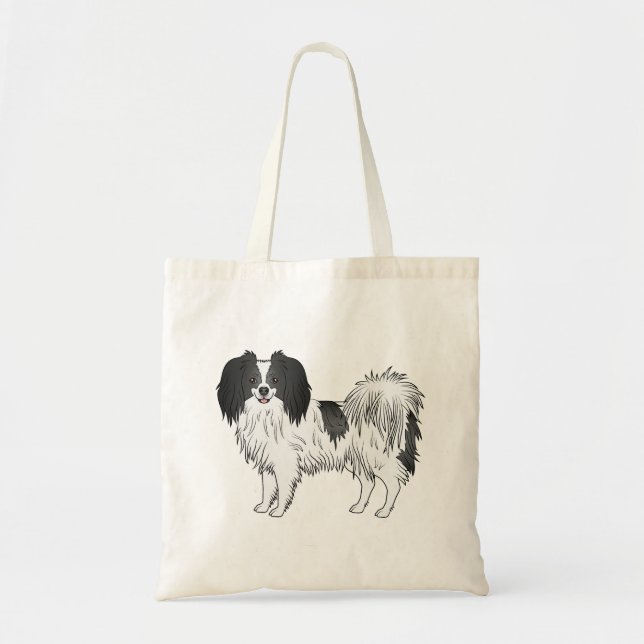 Bolsa Tote Phalène Com Detalhes Pretos Cão Feliz Fluffy Feliz (Frente)