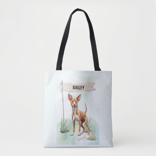 Bolsa Tote Pharaoh Hound Watercolor Personalized Dog (Frente)