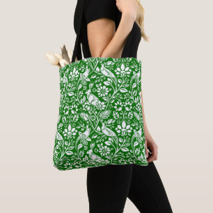 Bolsa Tote Pheasant and Hare Patterno, Emerald Green e White