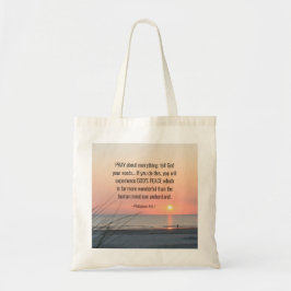 Bolsa Tote Philippians 4:6 rezam por tudo o Oceano Sunset