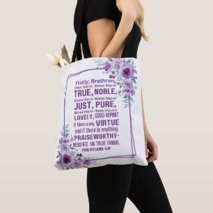 Bolsa Tote Philippians 4:8 Bíblia Roxo-Roxo