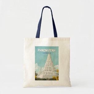 Bolsa Tote Phnom Penh Cambodja Ilustração Retrô Viagem de Art
