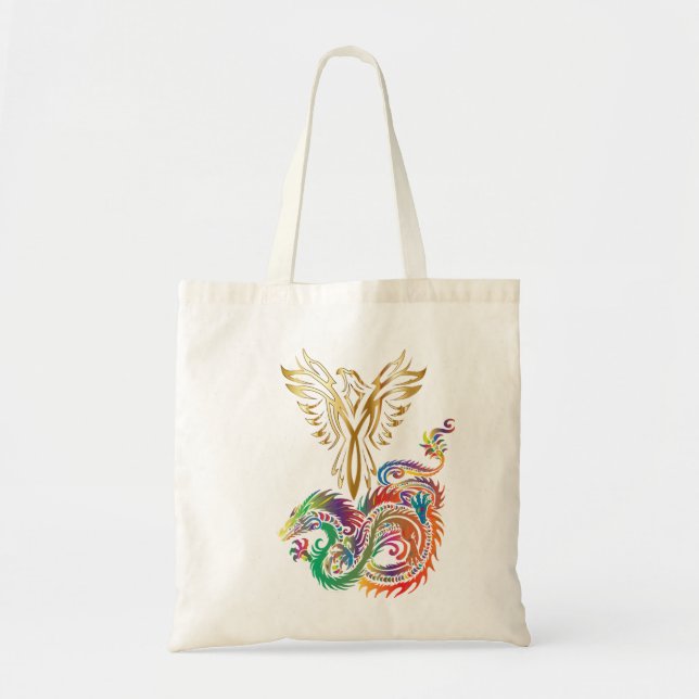 Bolsa Tote Phoenix e o Dragão Oriental Ying Yang Design (Frente)