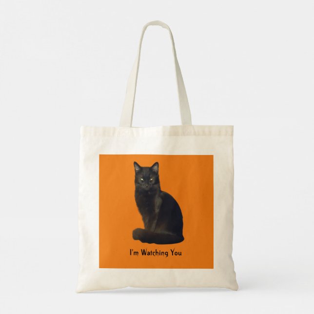 Bolsa Tote Photo Cutout Black Cat Olhando Para Você Laranja (Verso)