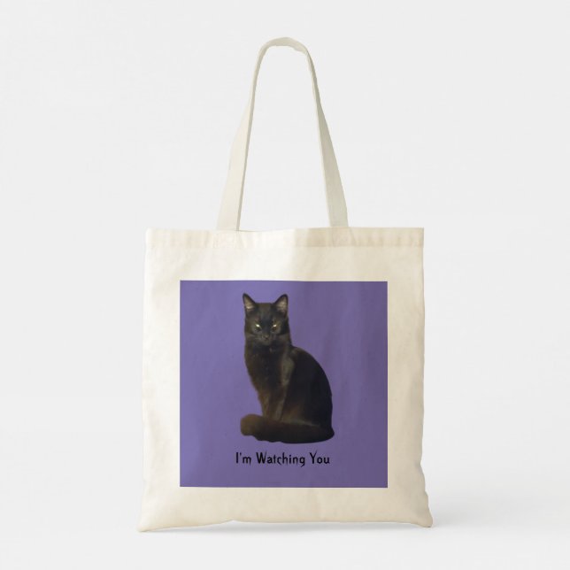 Bolsa Tote Photo Cutout Black Cat Olhando Para Você Roxo (Verso)