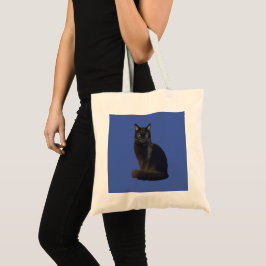 Bolsa Tote Photo Cutout Black Cat Olhando Você Azul