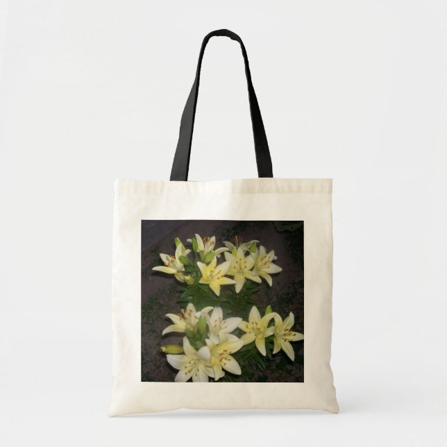 Bolsa Tote Photo of Yellow Lilies on Dark Background (Frente)
