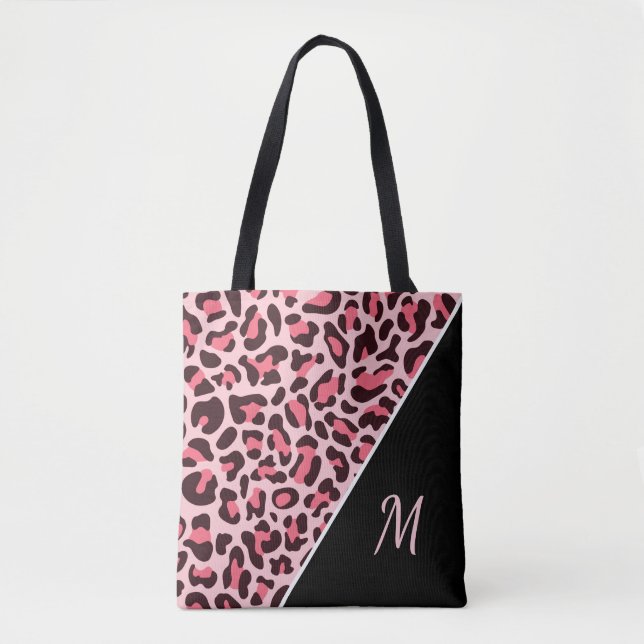 Bolsa Tote Pia-Leopardo-Rosa Imprimir Toalha Saco Cheetah Mon (Frente)