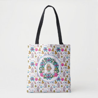 Bolsa Tote Pia-rosa-branca e coroa-azul, cruz-pirata de Natal