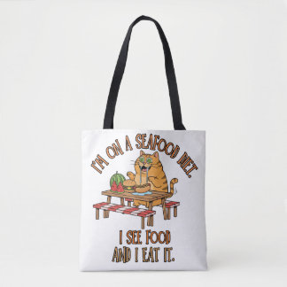 Bolsa Tote Piada da Dieta de Frutos do Mar – Gato Faminto com