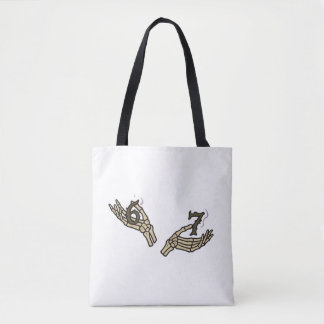 Bolsa Tote Piada de Halloween 6 7 Meme Mãos de Esqueleto