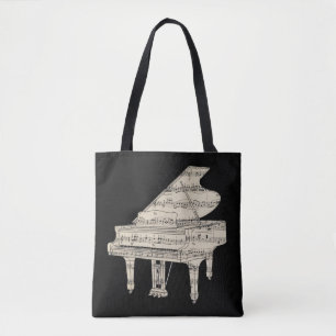 Bolsa Tote Piano de Cauda e Notas Musicais