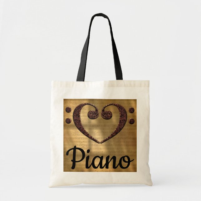Bolsa Tote Piano de Coração Limpo de Baixo Duplo (Frente)