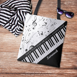 Bolsa Tote Piano de Notas de Música Personalizadas Nome do S