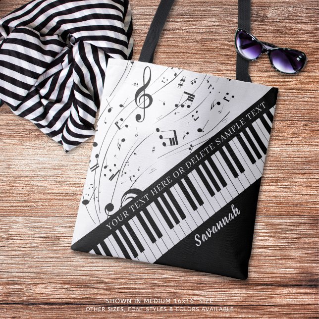 Bolsa Tote Piano de Notas de Música Personalizadas Nome do Sc (Criador carregado)