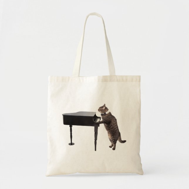Bolsa Tote Piano de Reprodução de Gato (Frente)