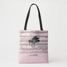 Bolsa Tote Piano de Vintage - Pontuação de Música Blush Pink 