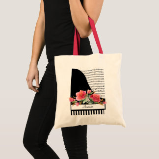 Bolsa Tote Piano floral vermelho personalizado