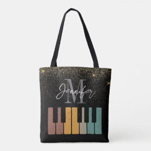 Bolsa Tote Piano Glitter Dourado Monograma Nome Personalizado