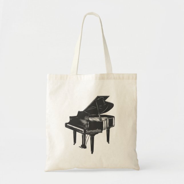 Bolsa Tote Piano Grande Com Nome Professor Pianista (Frente)