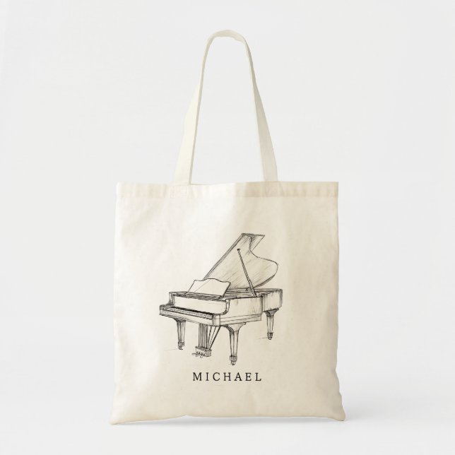Bolsa Tote Piano Modern Line Desenhando Músico Professor Músi (Frente)