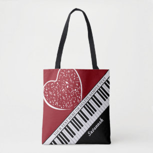 Bolsa Tote Piano Musical Personalizado Amor Nome Coração Pr