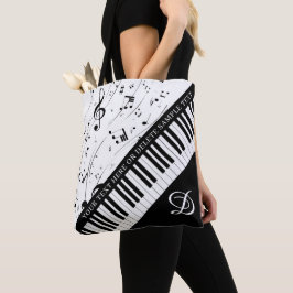 Bolsa Tote Piano Personalizado Notas de Música Monograma Bran
