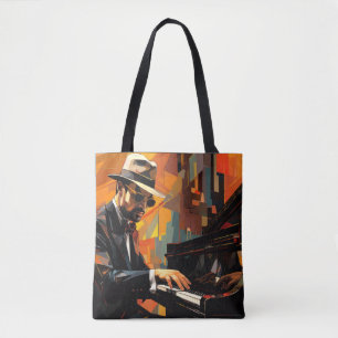 Bolsa Tote Piano Player Music Painting Abstrato Art Decor