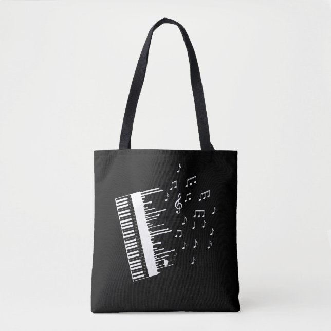 Bolsa Tote Piano Player Voando Notas de Música Pianista (Frente)