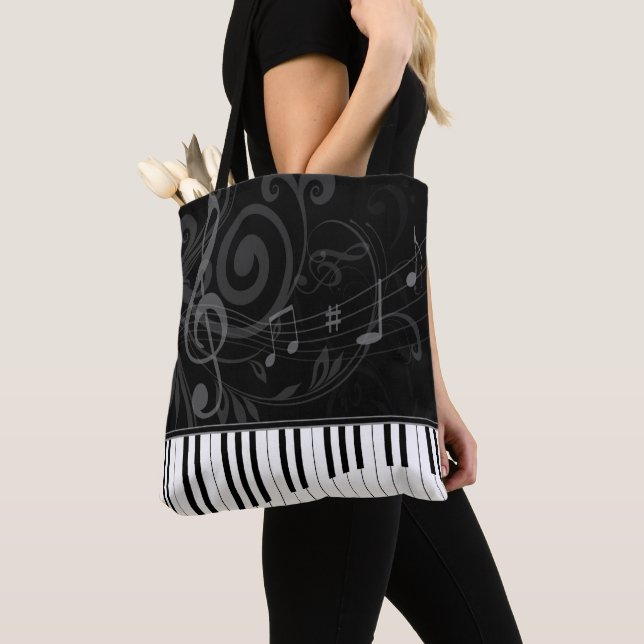 Bolsa Tote Piano Whimsical e Notas Musicais (Close Up)