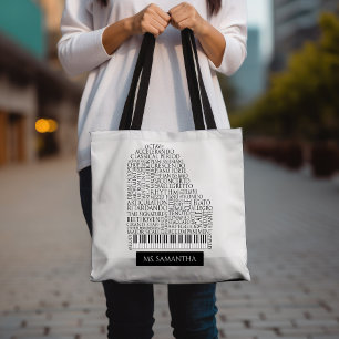 Bolsa Tote Piano Word Cloud Gift for Piano Teacher