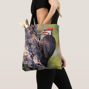 Bolsa Tote Pica-pau pileado bonito na árvore