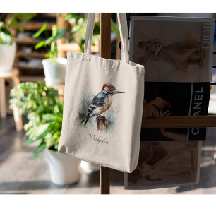 Bolsa Tote Pica-pau Woodland Aquarela, personalizado