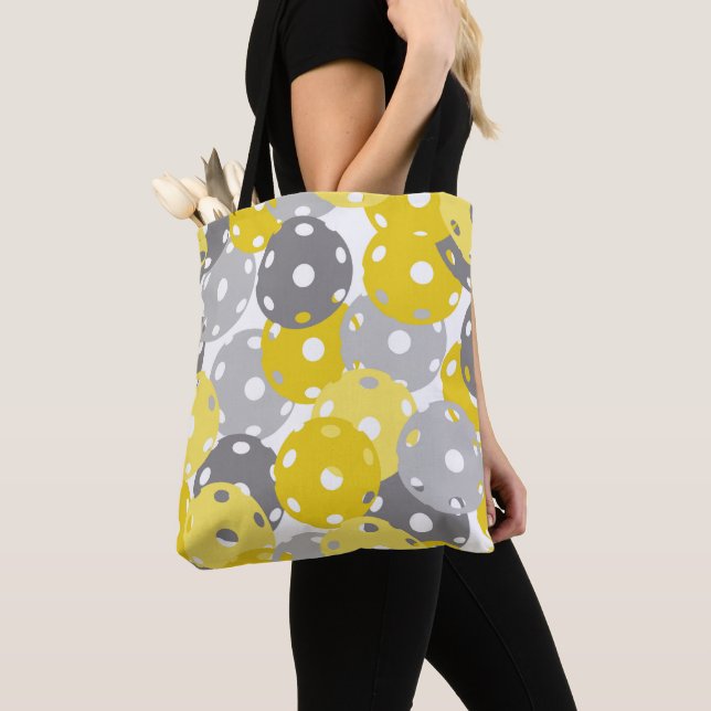 Bolsa Tote 💛 Pickleball - amarelo, cinza em branco, 2021 cor (Close Up)