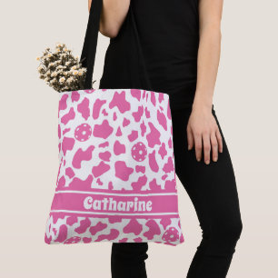Bolsa Tote 🍓 🐄 Pickleball e impressão de vaca de morango co
