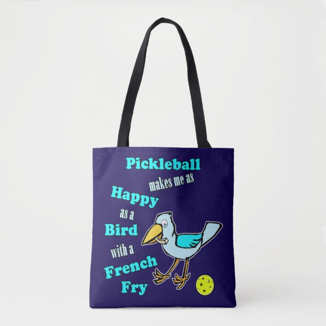 Bolsa Tote Pickleball Feliz como um Pássaro com uma Batata Fr (Frente)