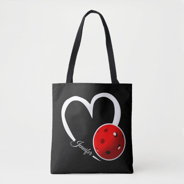 Bolsa Tote Pickleball Love White Heart Pickleball Vermelho (Frente)