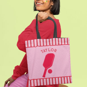 Bolsa Tote Pickleball Personalizado com Listras Vermelhas e R