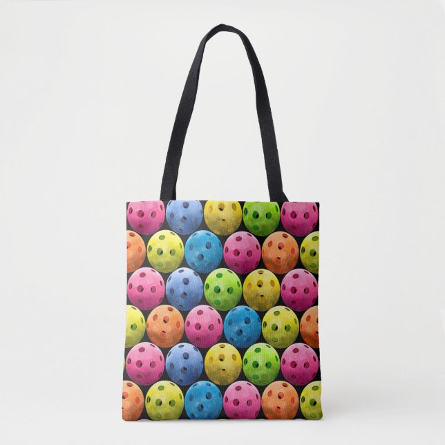 Bolsa Tote Pickleballs no fundo preto (Frente)