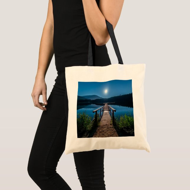Bolsa Tote Píer à noite sob lua cheia (Frente (produto))