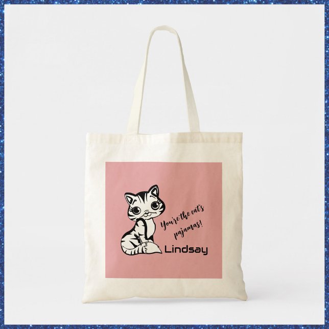 Bolsa Tote Pijamas de Gato Bonito e Rosa (Criador carregado)