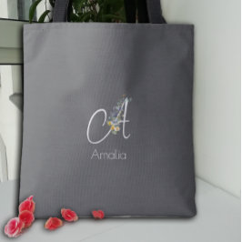 Bolsa Tote Pilates lover  Floral monogram watercolor  black