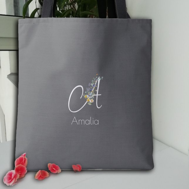 Bolsa Tote Pilates lover  Floral monogram watercolor  black (Criador carregado)