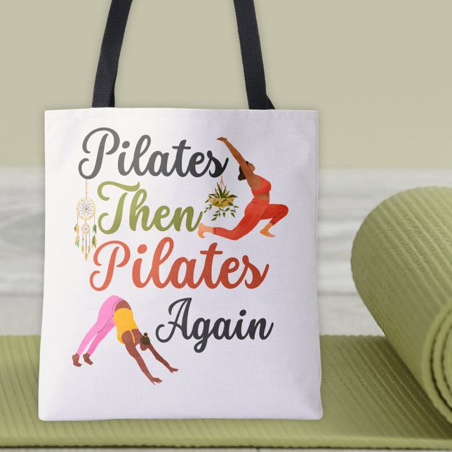 Bolsa Tote Pilatos E Pilatos Novamente Malhação Yoga Boho (Pilates then Pilates Again Quote Yoga Fitness Tote Bag)