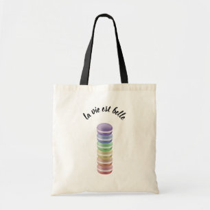 Bolsa Tote Pilha colorida de macarões doces: la vie est bell