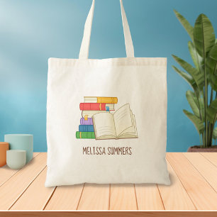 Bolsa Tote Pilha de Livros e Nome Personalizado do Livro Aber