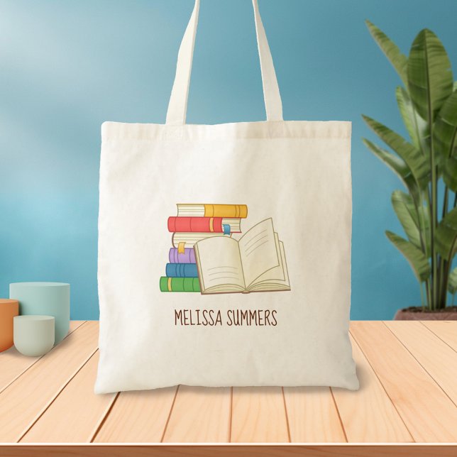 Bolsa Tote Pilha de Livros e Nome Personalizado do Livro Aber (Criador carregado)