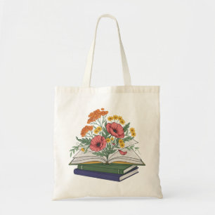Bolsa Tote Pilha de Livros Florais Caprichosos Gráfico de Lei