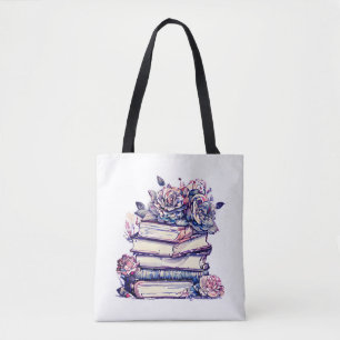 Bolsa Tote Pilha de Rosas de Vintage de Livros Antigos