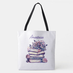 Bolsa Tote Pilha personalizada de Rosas antigos de livros